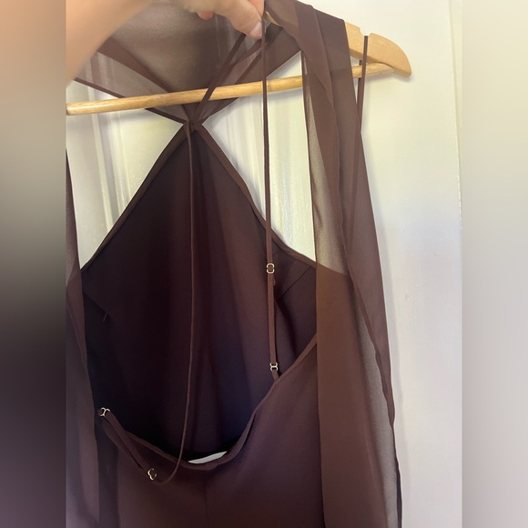 Amanda Uprichard Chocolate Brown Backless Dress with Scarf Detail Amanda Uprichard Chocolate Brown Backless Dress with Scarf Detail